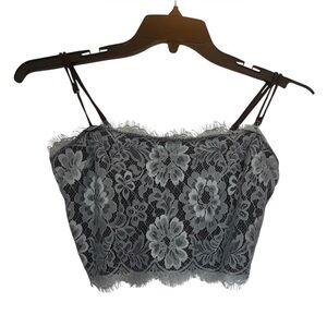 Free People Light & Dark Blue Floral Lace Cropped Camisole